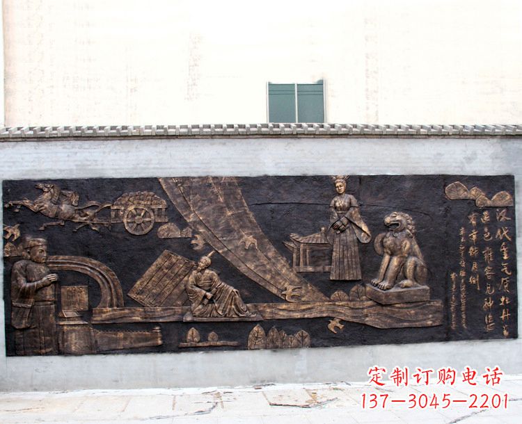 日照“汉代重气质，牡丹留正色”中国传统文化浮雕壁画，玻璃钢仿铜园林墙壁装饰壁画