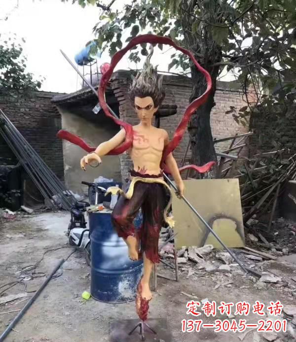 日照仿真玻璃钢哪吒雕塑精美绝伦