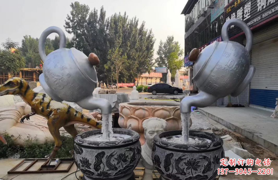 日照不锈钢茶壶喷泉雕塑精致而又高雅