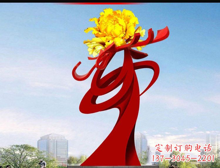 日照不锈钢城市大型牡丹花雕塑