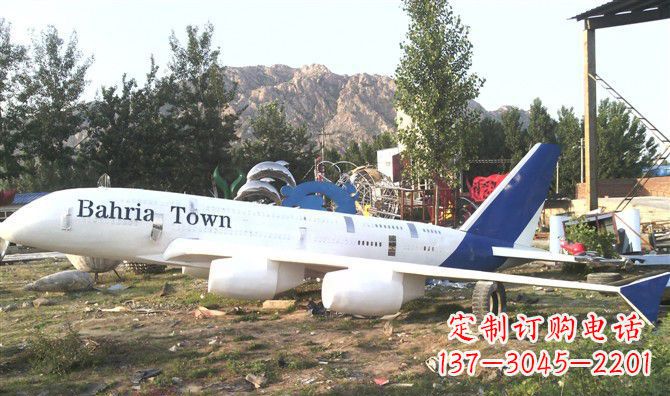 日照静静躺在大地上的不锈钢飞机雕塑