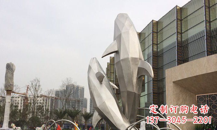 日照不锈钢海豚喷泉雕塑精美的海洋之美