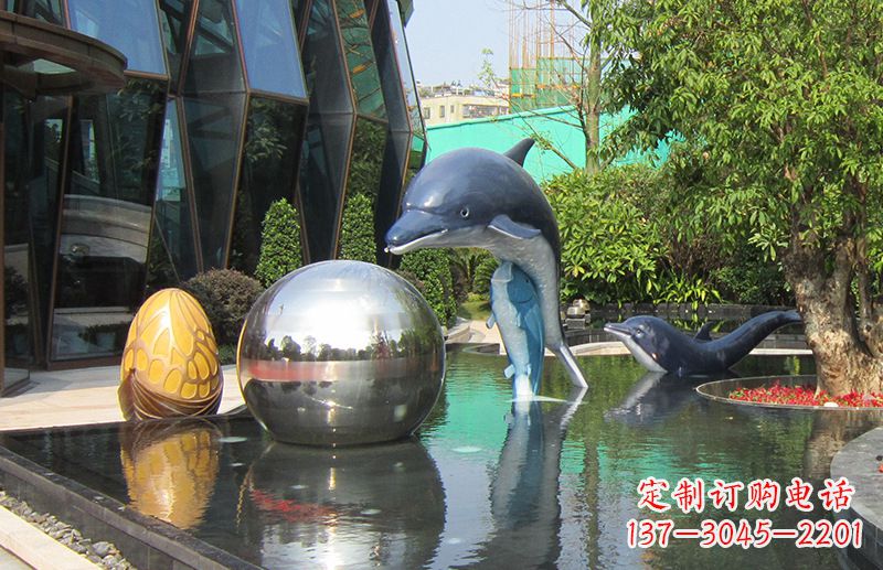 日照不锈钢海豚景观雕塑创造精美绝伦的企业公园