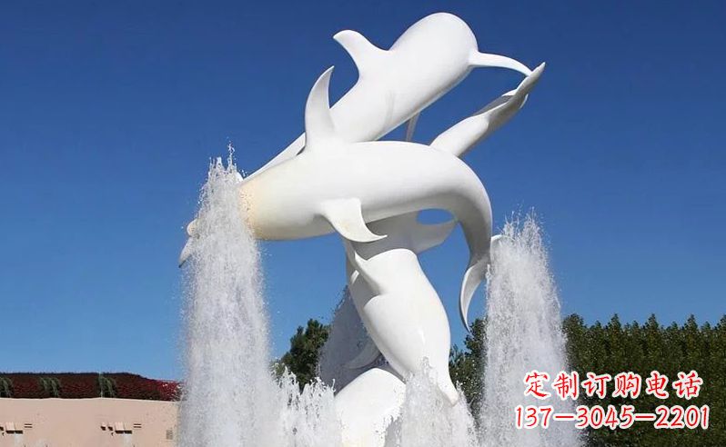 日照不锈钢海豚喷泉雕塑传递海豚的美丽