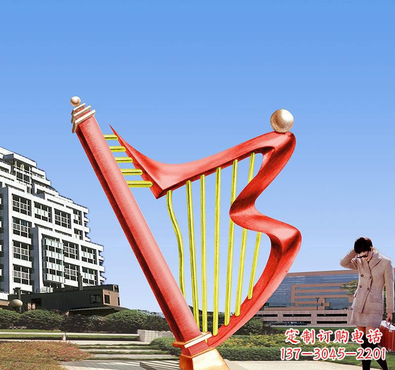 日照不锈钢竖琴雕塑把旋律汇聚成艺术精品