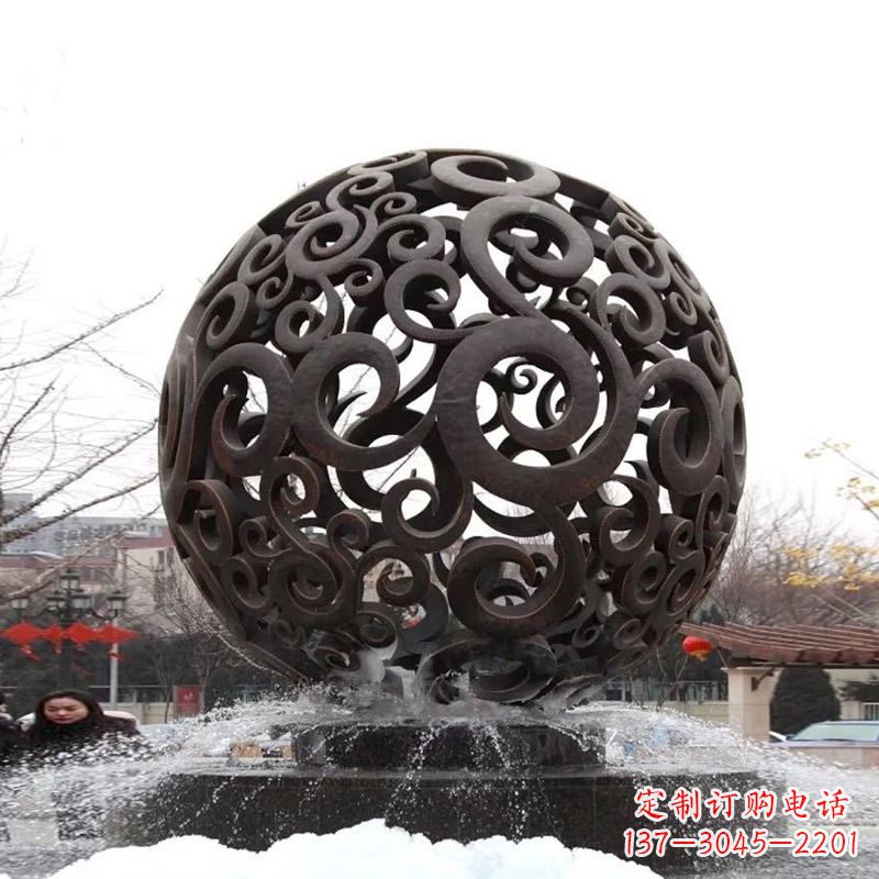 日照不锈钢镂空球水景喷泉雕塑