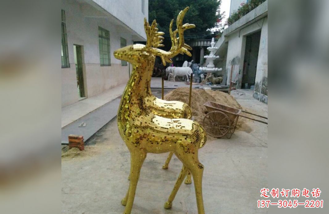 日照不锈钢鹿公园的动物雕塑