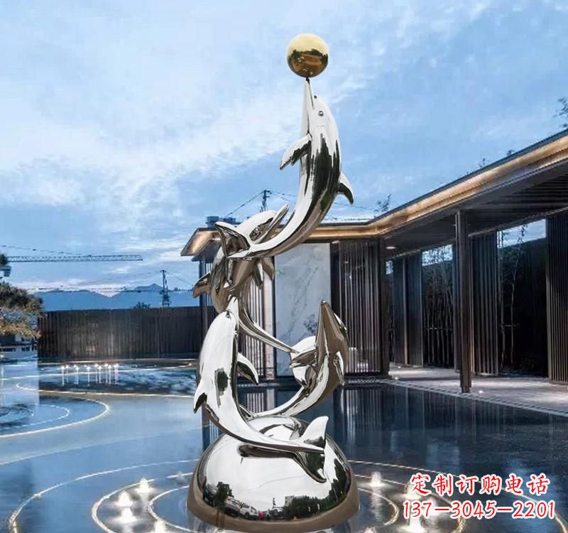 日照海豚的优雅身姿——不锈钢水景雕塑