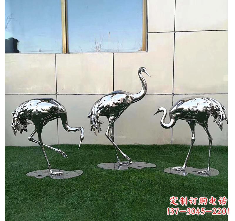 日照不锈钢现代镜面仙鹤雕塑