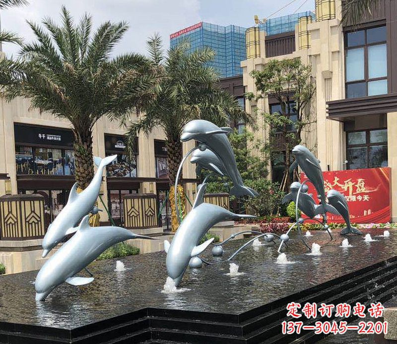 日照不锈钢海豚跳跃喷泉雕塑美丽的艺术装置
