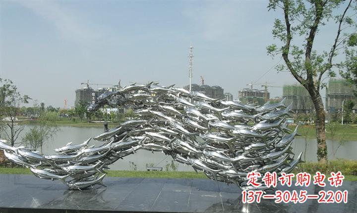 日照精美动物雕塑点缀不锈钢鱼群公园