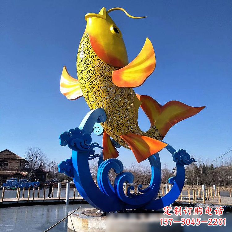 日照不锈钢鱼跃喷泉雕塑色彩斑斓的水景美景