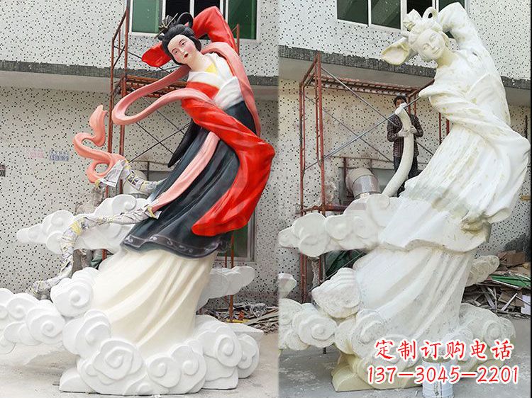 日照嫦娥玻璃钢雕塑-玻璃钢彩绘神话人物雕像