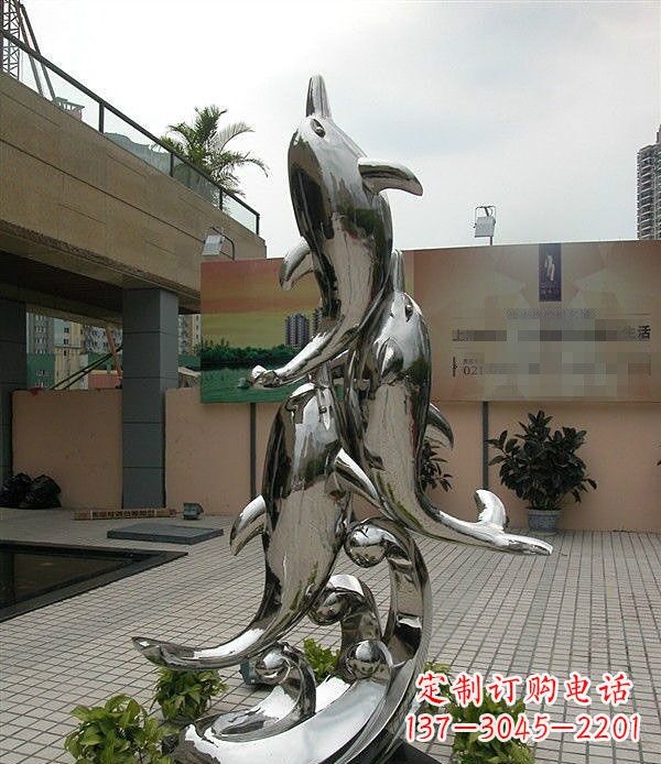日照创意不锈钢跳跃的海豚雕塑
