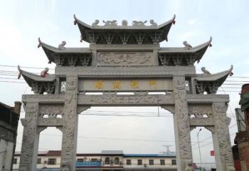 日照以城市街道为主题的仿古石雕牌楼