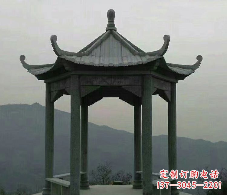 日照考究工艺,奢华大理石六角凉亭雕塑