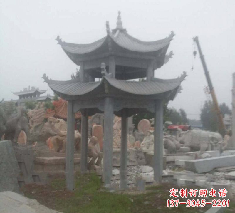 日照大理石六角凉亭石雕，精美绝伦