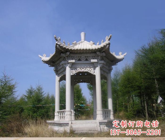 日照精美大理石六角石凉亭雕塑