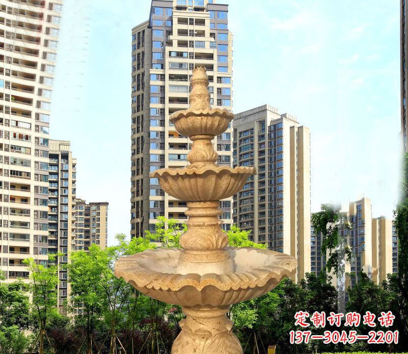 日照大理石三层喷泉公园石雕 (2)