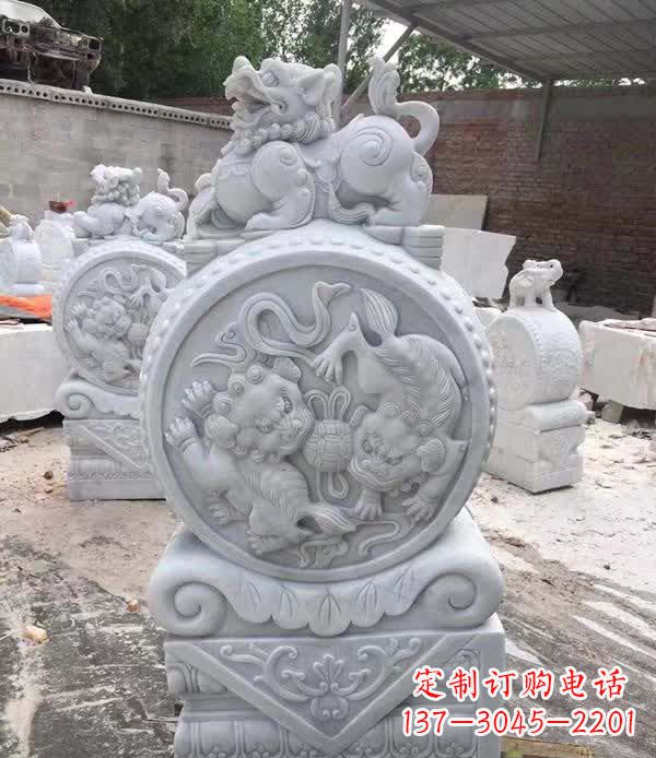 日照大理石狮子抱鼓石雕塑