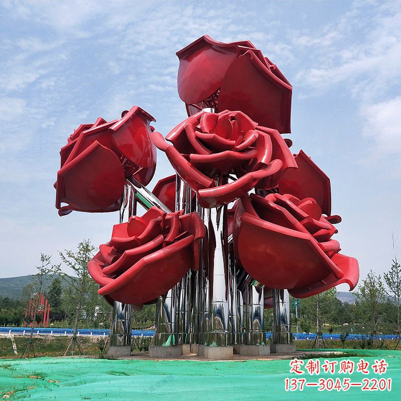 日照大型景区园林不锈钢玫瑰花景观雕塑