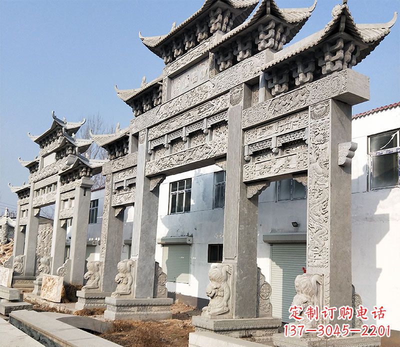 日照五门仿古牌坊石雕