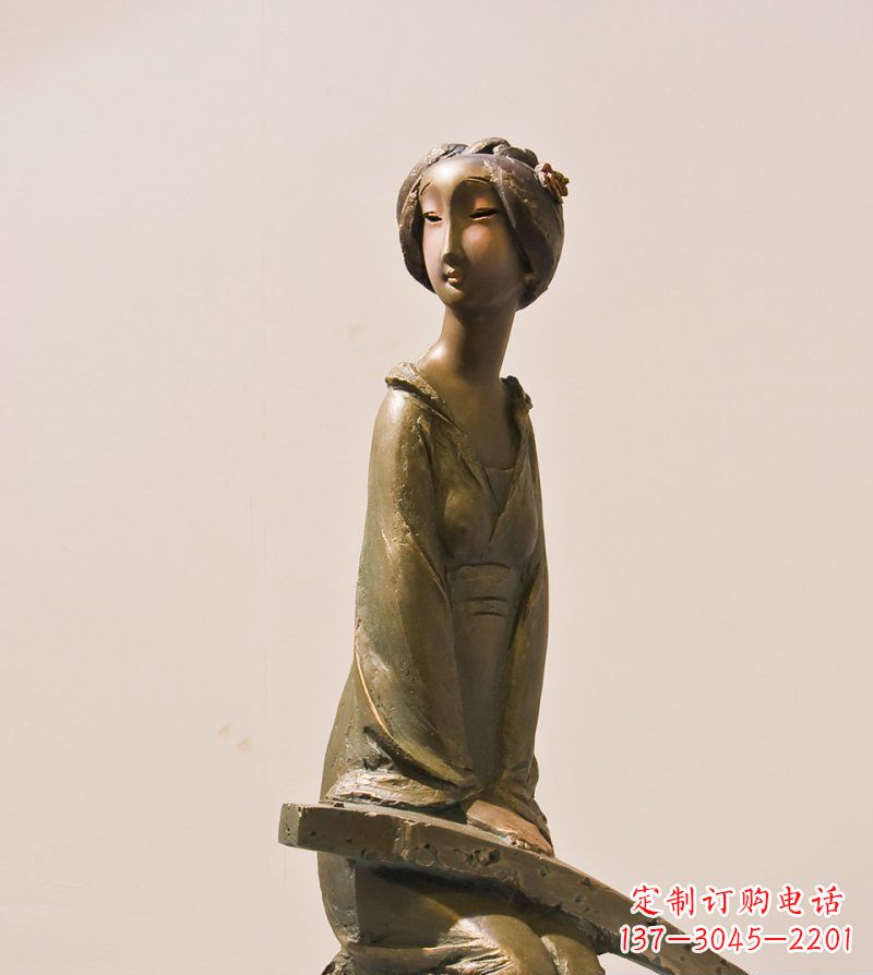 日照古筝女人铜雕古代人物雕塑