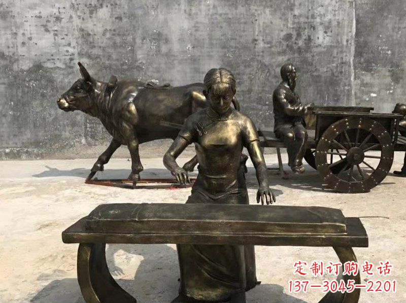 日照铜制古筝人物校园景观雕塑