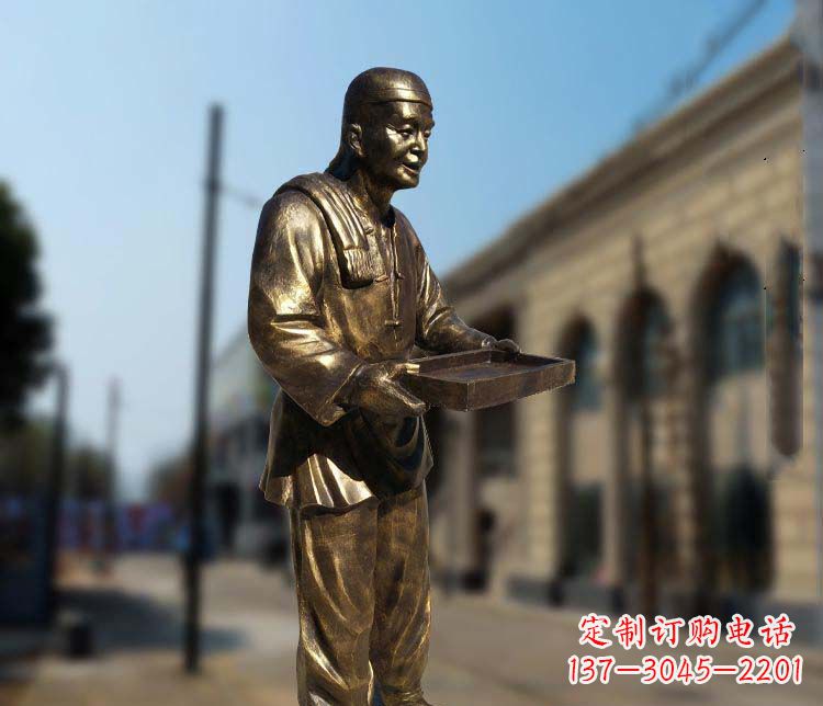 日照古典神秘的店小二人物铜雕