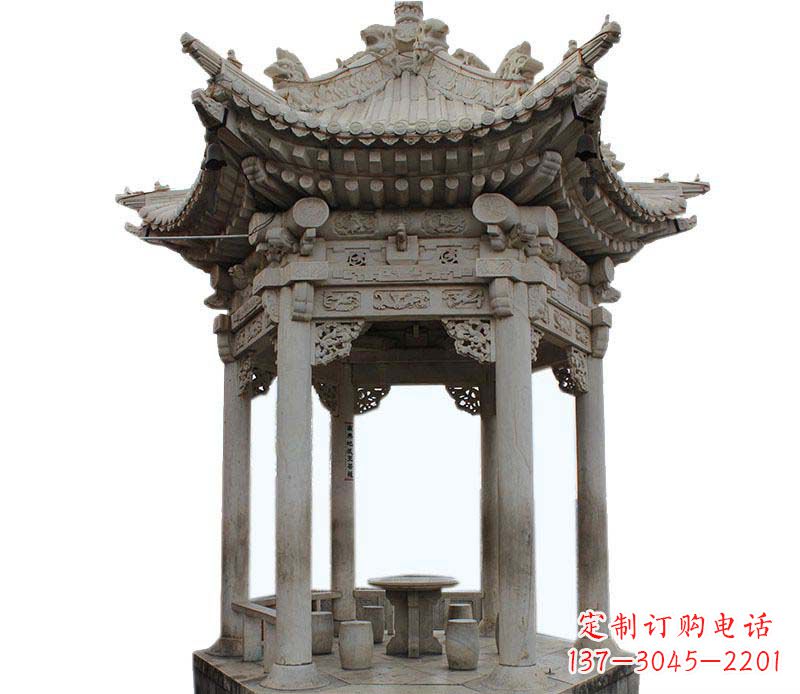 日照精美仿古六角凉亭石雕