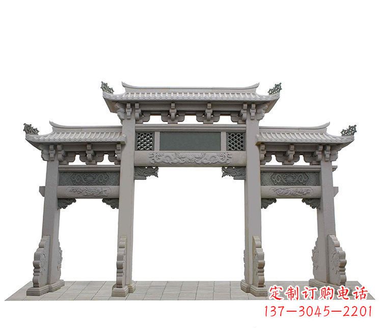 日照精美仿古三门牌坊石雕
