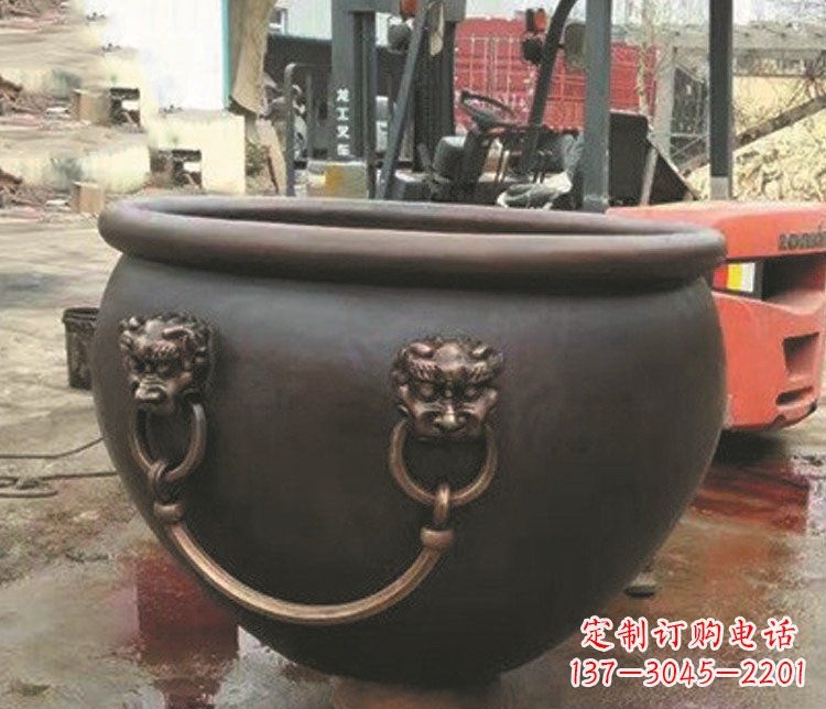 日照仿古狮子头水缸铜雕塑 (3)