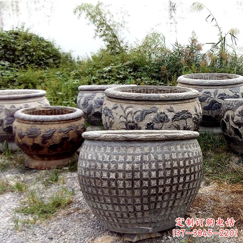 日照仿古石雕花盆水缸