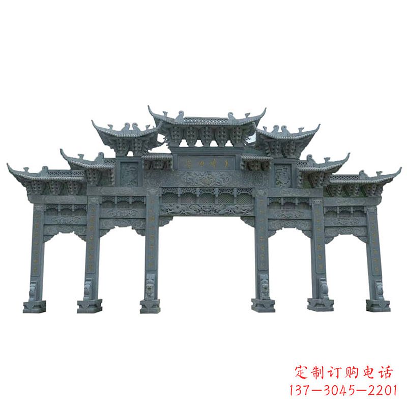 日照仿古石雕牌楼五门石牌坊