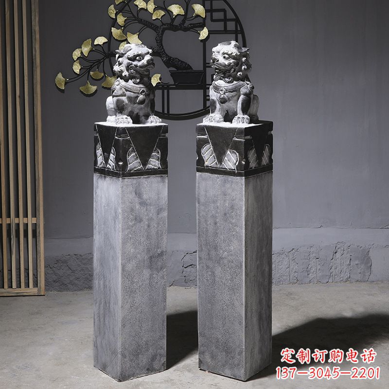 日照仿古石狮子拴马桩石雕