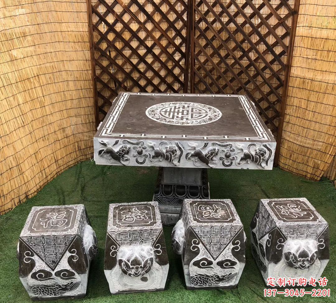 日照仿古石桌凳公园景观石雕