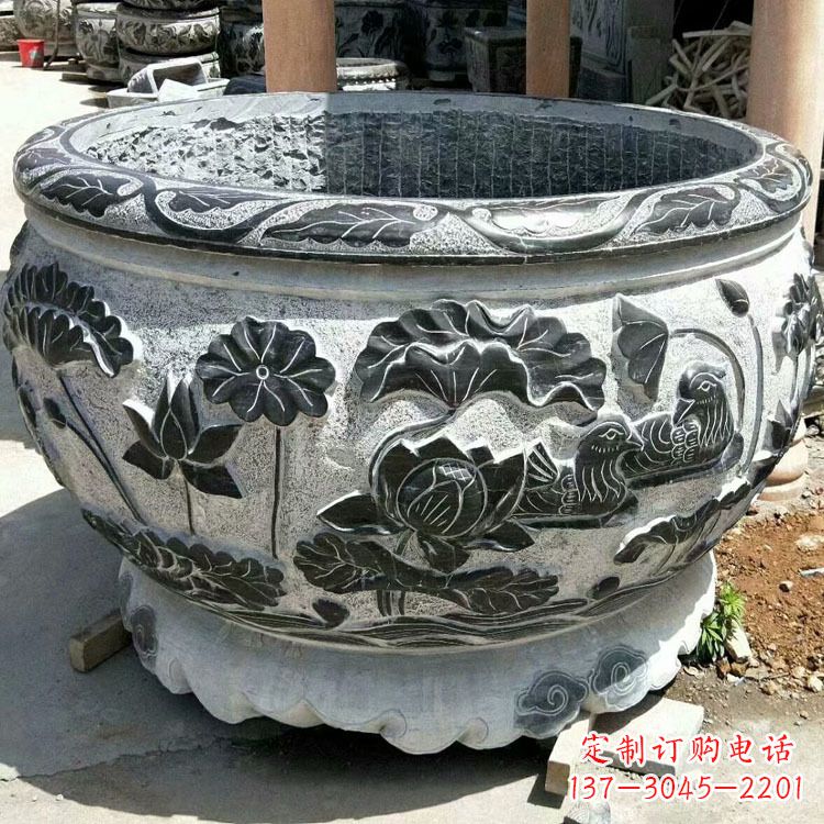 日照仿古圆形鱼缸石雕