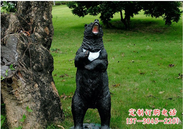 日照公园风情玻璃钢仿真黑熊雕塑