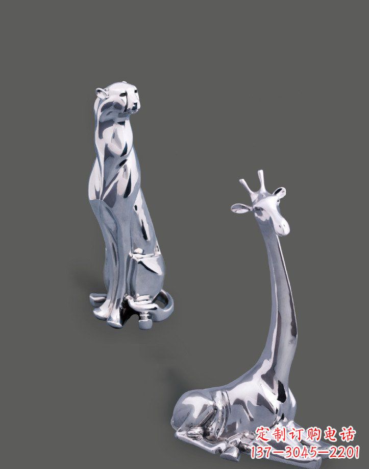 日照公园不锈钢豹子长颈鹿动物雕塑