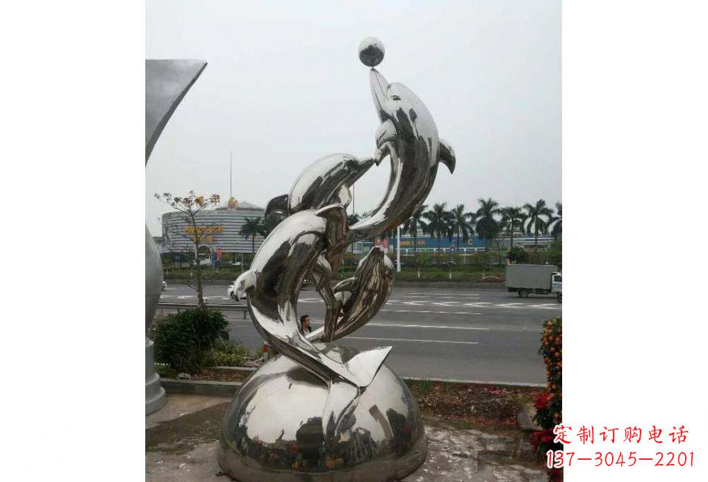 日照海豚系列不锈钢顶球雕塑