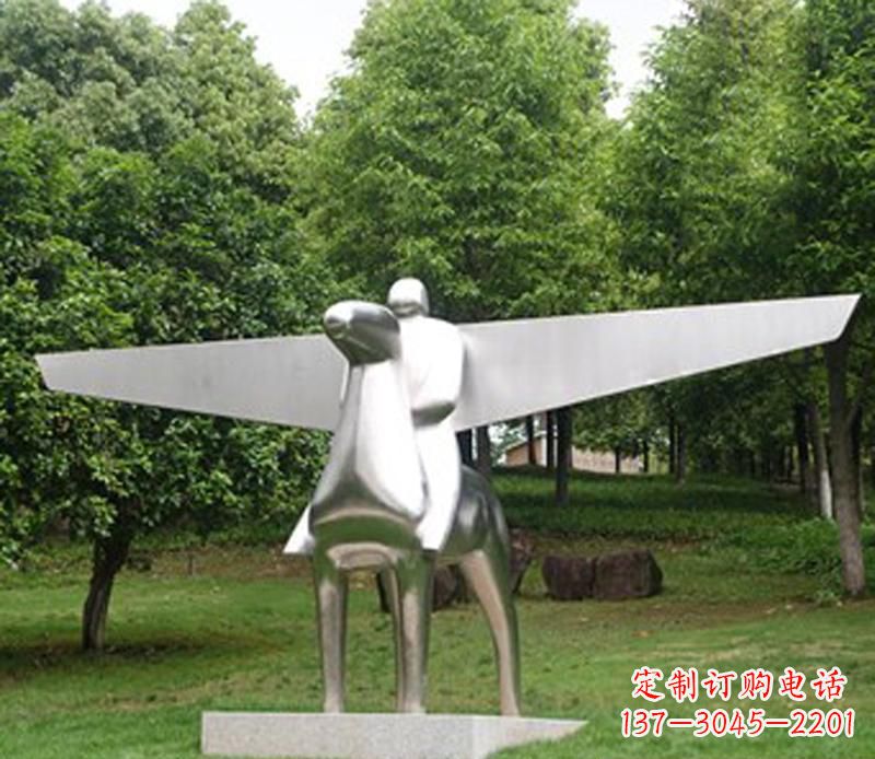日照公园不锈钢飞马人物抽象雕塑