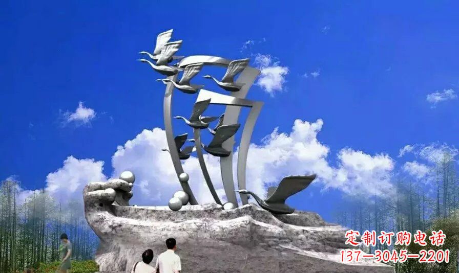 日照艺术家手工制作的不锈钢飞翔天鹅雕塑