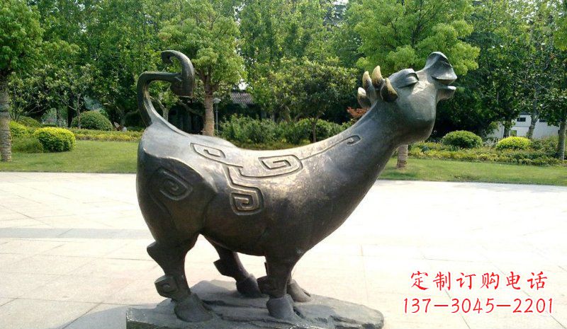 日照公园抽象牛动物铜雕 (3)