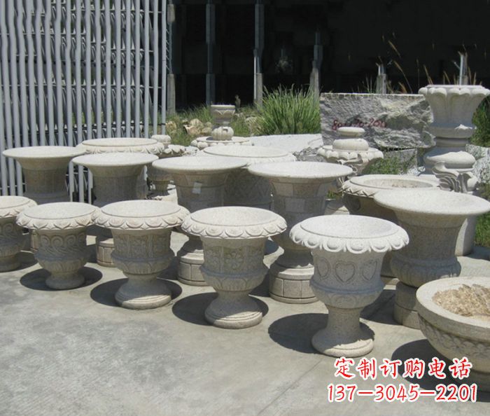 日照大理石花盆石雕艺术品