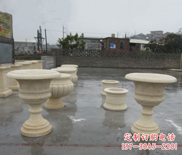 日照完美绽放——大理石花盆石雕