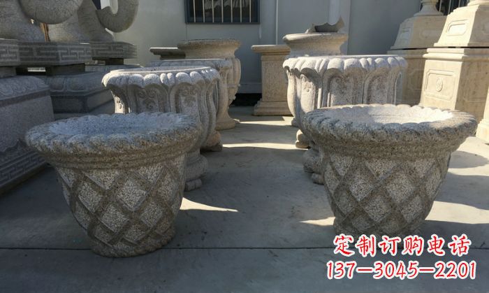 日照花篮式花盆石雕