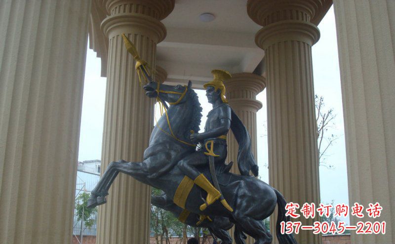 日照公园骑马的罗马士兵人物铜雕