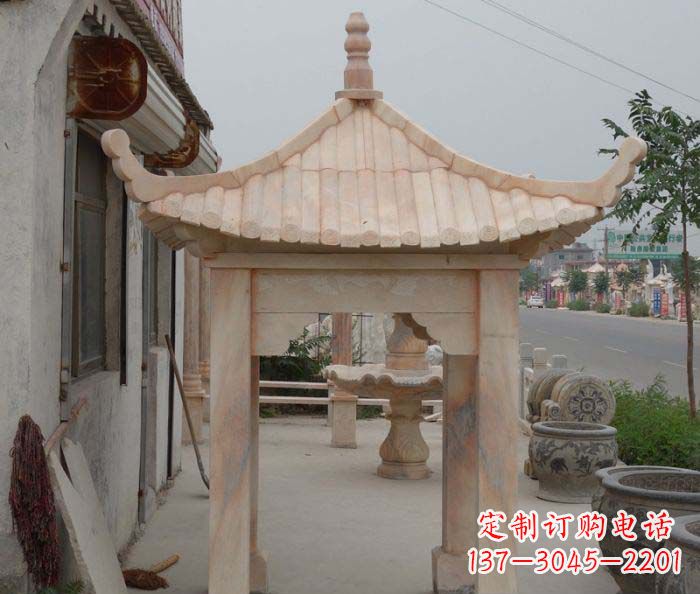 日照精美红六角石凉亭雕塑