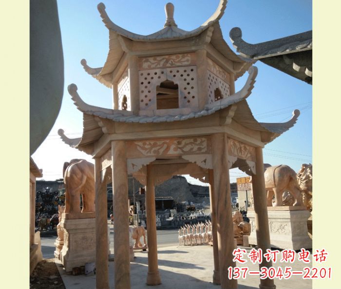 日照中式双层石雕凉亭