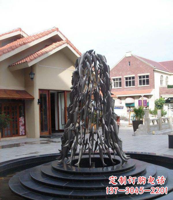 日照欢乐鱼群，喷泉铜雕